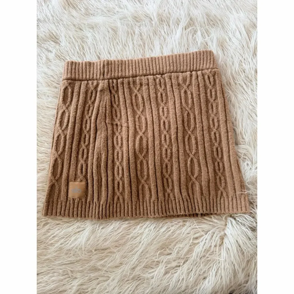 Alo Yoga Winter Bliss Cableknit Cable Knit Sweater Skirt Toasted Almond